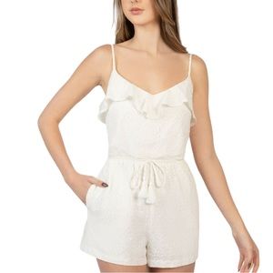 B Darlin Womens Eyelet Short Romper White Size 15 16 Junior Pockets Summer